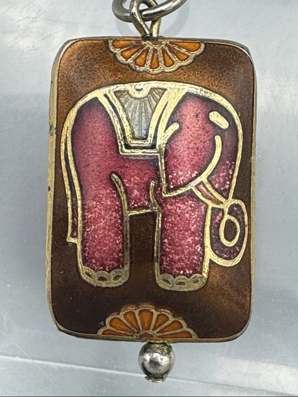 Enamel Elephant Pendant - Pink & Brown Cloisonné - Picture 3 of 4